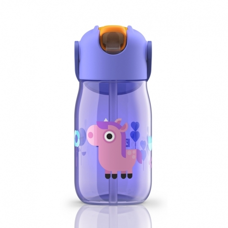 Бутылка с силиконовой соломкой 415 мл фиолетовая, Zoku