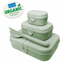 Набор из 3 ланч-боксов и столовых приборов Pascal Organic зеленый, Koziol