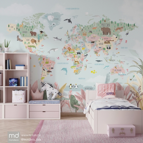 Обои для детской комнаты Карта Мира 8, Mondeco