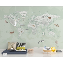 Бесшовные фотообои фреска Карта мира подробная, арт. kp07, Mondeco
