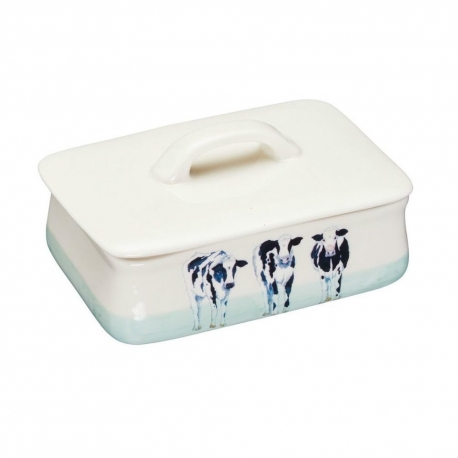 KitchenCraft Apple Farm Ceramic Cow Butter Dish, 14.5x9.5x7cm, Sleeved