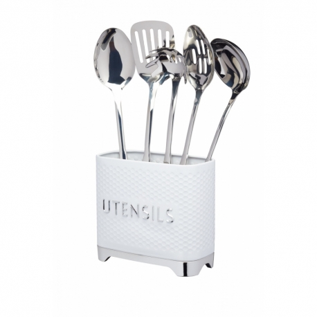 KitchenCraft Lovello Textured Utensil Store, Ice White, 20x10x18cm, Gift Tagged