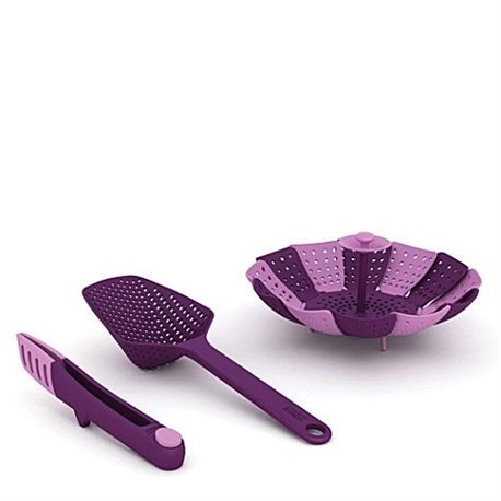 Набор подарочный для приготовления (щипцы кухонные, мерная ложка, пароварка) фиолетовый